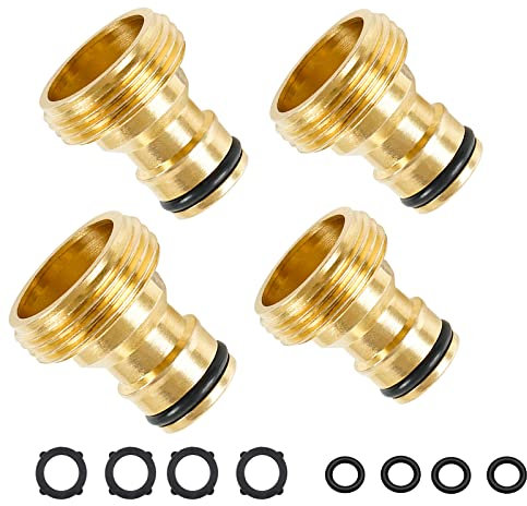 iBamso Messing Schlauchanschluss, 3/4 Zoll Gartenschlauch Schnellkupplung Adapter, Außen Gewinde Garten Schlauch Wasserhahn-Anschluss(4 Stück)