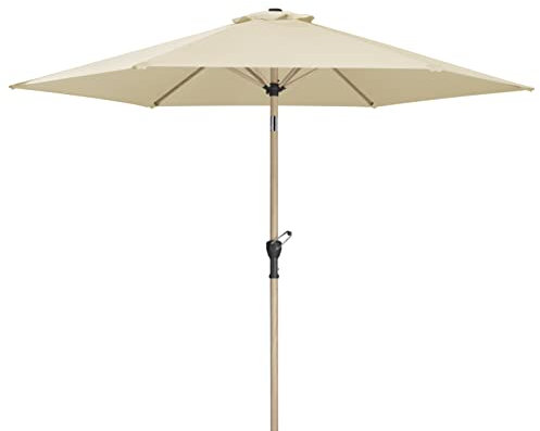 Schneider Sonnenschirm Cordoba, natur, 270 cm Ø, rund, 689-02, pulverbeschichtetes Stahl-Gestell mit Holzoptik, Bespannung 100& Polyester, 4,12 Kg