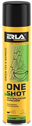 ERLA Lufterfrischer Wohnung 'ONE SHOT' 600 ml - Raumspray Mit Einer Reichweite Von 3 M - 2 in 1 Geruchsneutralisierer und Duftspray - Raumduft Spray - Air Freshener - Green Tea and Bamboo