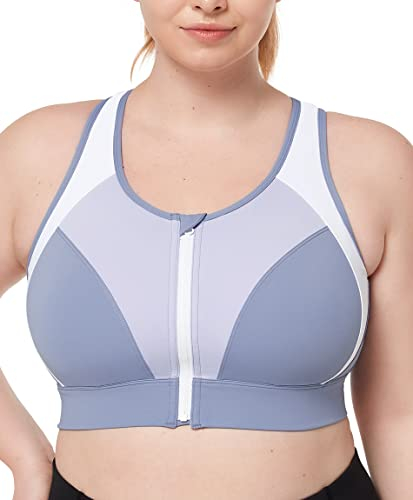 Yvette Sport BH, speziell für Große Größen, mit Vorderverschluss, Starker Halt, Blau, XL
