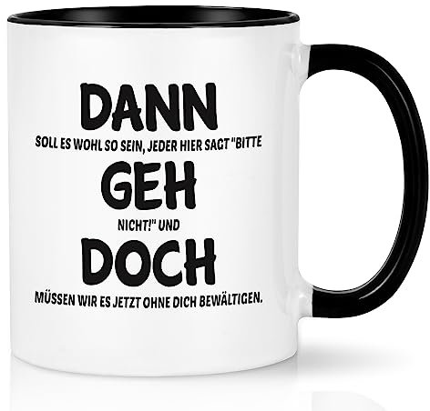 Joymaking Abschiedsgeschenk für Kollegen Jobwechsel Tasse, 320ml Abschied Tasse Geschenk Kollegen Abschiedsgeschenk Jobwechsel, Personalisiert Kaffeetassen mit Spruch - Dann Geh Doch, Schwarz
