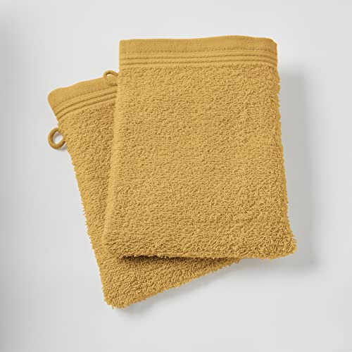 univers decor UNIVERSDECOR - Lot de 2 Gants de Toilette éponge Spa 15 x 21 cm / 400 GR/m² (Jaune Maîs, Lot de 2 Gants de Toilette Spa 15 x 21 cm)