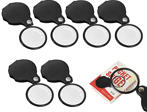 6 Stück Mini Lupe, Taschenlupe Klappbar, Leselupe, Mini Lesen Loupe 10 Fach Vergrößerungsglas mit drehbar Schutztasche Holster für Lesen Karten, Etiketten, Basteln
