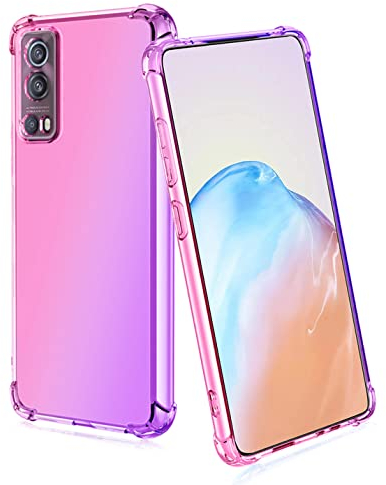 BORYA Silikon Hülle für Vivo Y72 5G/Vivo Y52 5G, Transparent Weiches Seidig Ultra Dünn TPU Stoßfest Kratzfest Handyhülle, Elegant Bunt Gradient Schutzhülle, Pink/Lila