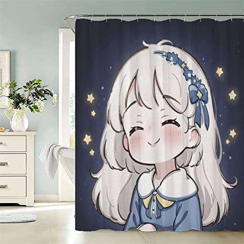 TAOLU Comics Shower Curtain 180x200 Polyester Fabric Waterproof Mould & Mildew Resistant 3D Cartoon Kawaii Bathroom Curtain Washable with 12 Hooks for Bathroom Decoration
