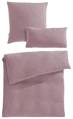 Pure Label Musselin Bettwäsche 155x220 cm mit einem Kissenbezug 80x80 cm und einem Kissenbezug 40x80 cm aus 100% Baumwolle - Traumhaft weiche, kuschelige Bettwäsche-Sets in Mauve