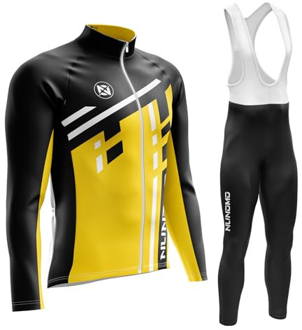 NUNOMO Abbigliamento Completo Ciclismo Uomo Tuta Bici da Corsa Invernale Maglia MTB Manica Lunga + Salopette Imbottiti con Gel 9D MTB Ciclista Corsa All'aperto (TYPE-2,L)