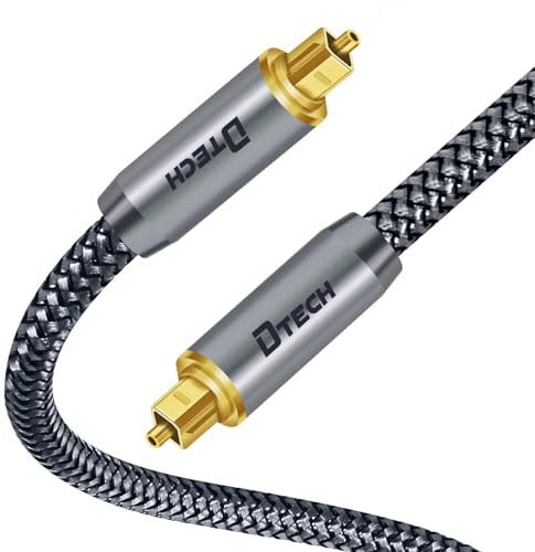 DTECH Toslink Digital Optical Audio Cable 3ft for Soundbar TV Receiver Home Theater SPDIF 5.1 7.1 Surround Sound System Stereo Speaker DVD CD Xbox/PS4, Copper Shell, Braided Jacket, 3 Feet, Grey