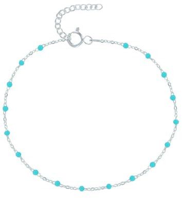 LES POULETTES BIJOUX - Bracelet de Cheville Argent 925 Perles Émaillées - Turquoise