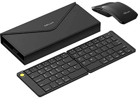 DeLUX PockCombo Foldable Bluetooth Keyboard Mouse Set Wireless, US Layout, Portable Mini Size, Rechargeable, Multi-Device, 1600 DPI, Lightweight, for Laptop/PC/Mac (MF10+KF10-Black)