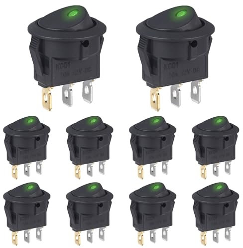 VEXUNGA Interruptor 12V Interruptores Basculante Redondo 20A 12 Voltios con LED Luces Verde 3Pines ON OFF 2Posiciones para Camper Moto Coche Barco (10 piezas)