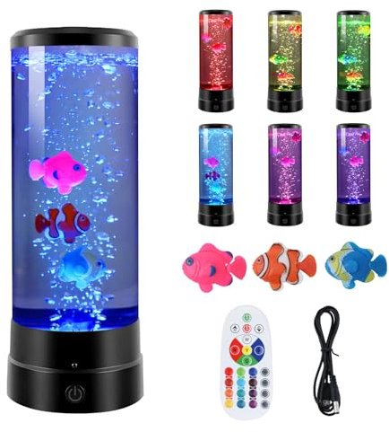 Gitohoni Bubble Fish Lampe für Kinder, künstliches Aquarium-Nachtlicht, sensorisches Nachtlicht mit 16 Farben, Lavalampen, schwimmend, bewegliche Aquarium-Lichter