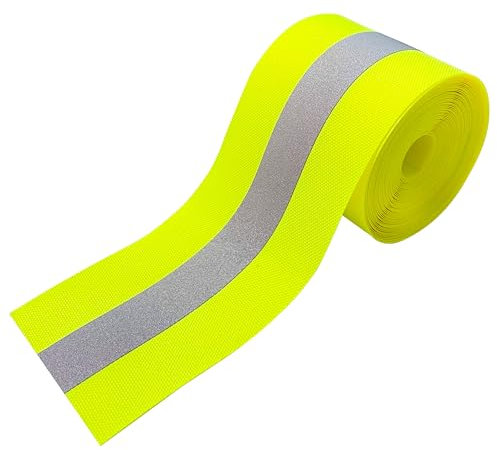 MARARDI Nastro Riflettente per Cucire - Tessuto Catarifrangente [5 Metri x 50 mm] non Adesivo - [Giallo Fluorescente] 100% Poliestere - Striscia di Sicurezza ad Alta Visibilità - Riflettente ≥300