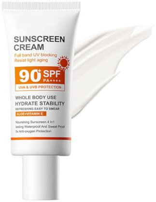 Crème Solaire pour le Corps SPF 90 PA++++, Creme Solaire Visage, Protection à Large Spectre UVA/UVB, Protection Solaire Imperméable, Crème Solaire Visage,1.76fl.oz