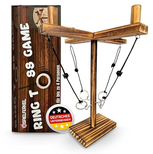 SPIELFERKEL Ringwurf-Spiel aus Holz - Action Ring Toss Game, Ring-Haken Partyspiel, Geschicklichkeitsspiel, Partyspiel für Junggesellenabschied, Erwachsene, Outdoor, Indoor, Trinkspiele, Partyartikel