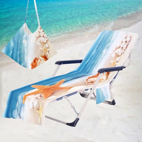 Treer Sonnenliege Auflage, Strandlandschaft Gartenliege Abdeckung, Frottee Schonbezug Gartenstuhl mit 2 Taschen, für Schwimmbäder Strände Gartenhotels Liegenauflagen (75x210cm,Muschel)