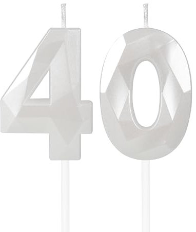 mciskin White 40th Birthday Candles, 3D Number 40 Candles for Cake, Women Men 40th Birthday Decorations,Pearl White Candle Cake Topper Decorations for Birthday Party Weddings Anniversary Supplies