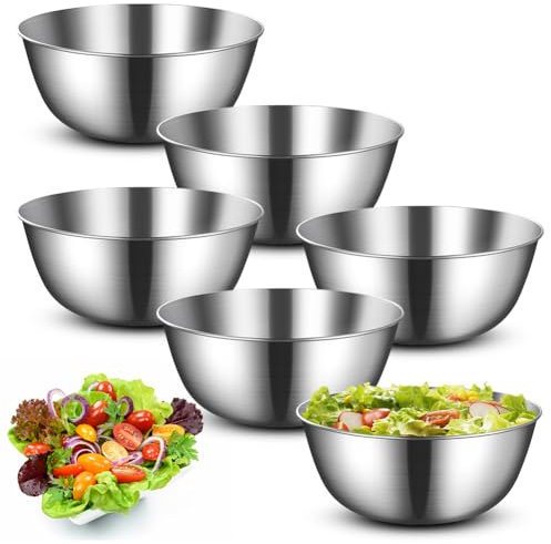 Umllpet Juego de 6 cuencos de acero inoxidable, juego de 6 cuencos de metal, ensaladera, cuenco para aperitivos, cuencos para cereales, cuencos para sopa, cuencos de desayuno, juego para pasta,