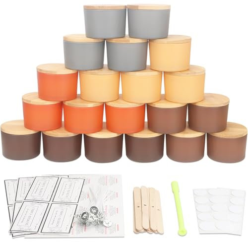 MILIVIXAY Paquete de 20 tarros de vela de otoño de 4 onzas con tapas y kits de fabricación de velas, tarros pequeños vacíos de boca ancha a granel para hacer velas, recipientes de especias y polvo.