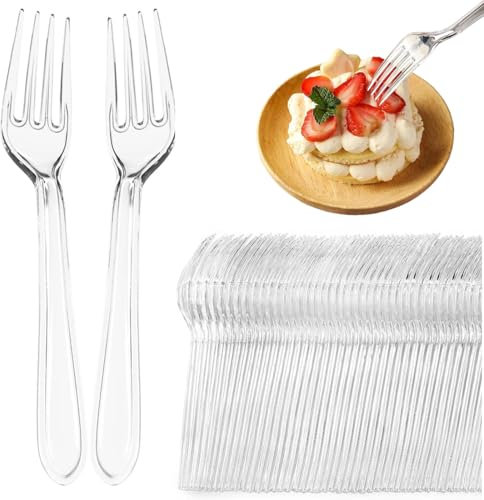 100 Pezzi Forchette Plastica,Forchette Plastica Riutilizzabile,Trasparente Posate Plastica,Posate Riutilizzabile,Posate di Plastica per Eventi al Chiuso,per Feste Celebrazioni Potluck Picnic Campeggio