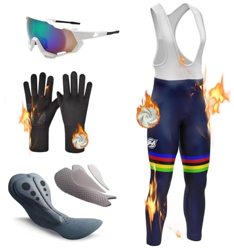 Salopette Ciclismo Uomo Lunga Ciclismo Pantaloni, imbottiti alta densità, termici, antivento, ad asciugatura rapida, pantaloni da bici invernali, leggings da bicicletta (TYP-5,M)