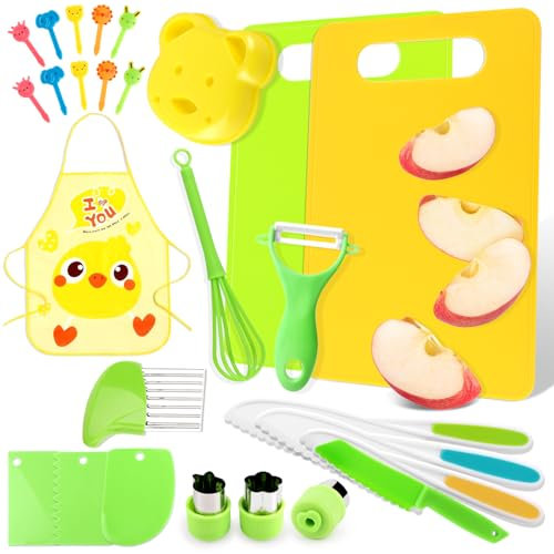 VMUTGA Kit Couteau sécurité de Cuisine pour Enfants, 27 Pièces Couteau Enfants pour Couper et Cuire des Fruits ou Légumes