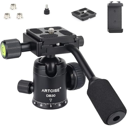 Ball Head with Handle ARTCISE Camera Tripod Ball Head with Two Quick Release Plates and Phone Clip for Monopod, 360 Degree Panoramic Head for Tripod, Monopod, Slider, DSLR Camera，Max Load 22lb/10kg