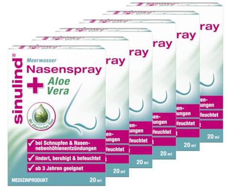 sinulind Meerwasser Nasenspray + Aloe Vera | 6 x 20 ml | Isotone Meersalzlösung bei Schnupfen und Nasennebenhöhlenentzündung