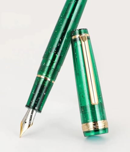 Jinhao 82 Acrylic Fountain Pen Fine Point Gold Trim with Converter Writing Pen (Fluorescent dark green)