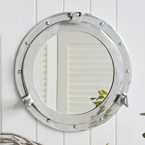 Home Dress Specchio e finestra con oblò in alluminio - Specchio da parete vintage in stile nave marittima, decorazioni per la casa costiere e nautiche. (Grey, Mirror, 15 inch)