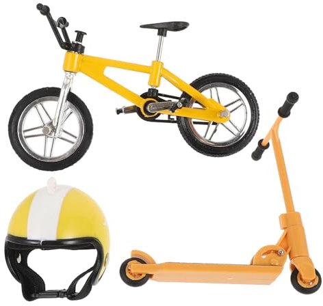 GRADENEVE Puppenhaus Zubehör Deko Miniatur Fahrrad Set Für Puppenhaus 1 Set Mit Fahrrad Helm Und Scooter Detailreiche Dekoration Für Puppenhaus Szenen Perfektes Zubehör Für Miniatur Modelle Und