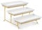 MALACASA 3 Tier Serving Trays for Party, 14 Inch Porcelain White Trays for Serving Food, Dessert Stand with Collapsible Gold Metal Rack