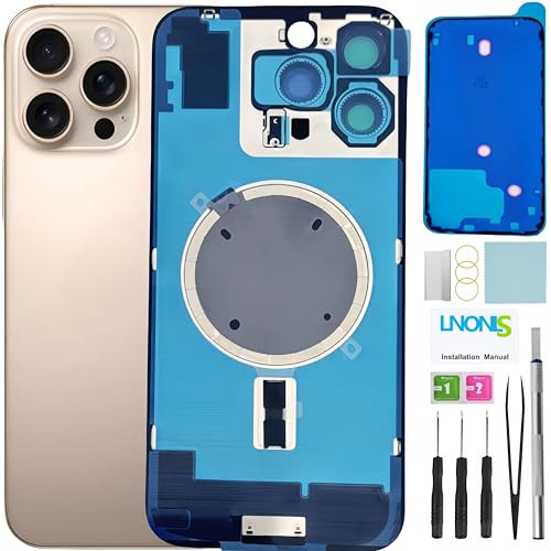 LNONLS 16 Pro Max Back Glass Replacement for iPhone 16 Pro Max Rear Back Cover Glass Waterproof and Camera Lens+Professional Repair Tool Kit (Desert Titanium)