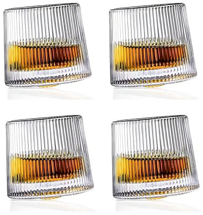 Set of Whisky Glasses in Rotating Glass, Wisky Glasses with Spherical Bottom for Tasting and Stemless Tumblers of High Quality, 4 Pieces Glass Glasses Particular for Rum, Gin, Bitter and Spirits