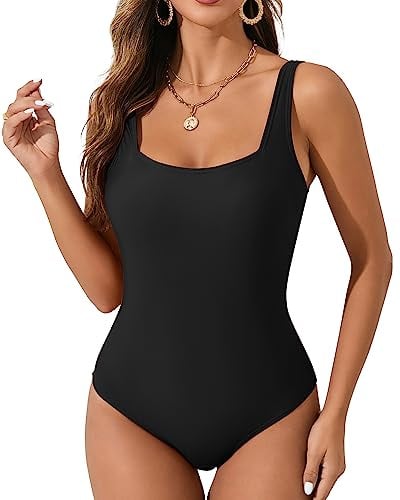 PANAX Professioneller Damen Schwimmanzug – Sportlicher Badeanzug mit herausnehmbaren und vorgeformten Softcups für kurvenreiche Frauen Schwarz, Größe L
