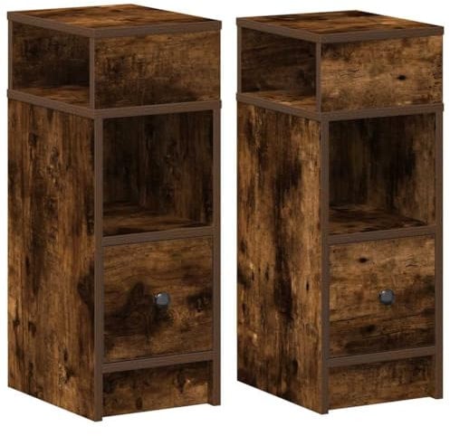 vidaXL Nachttische 2 STK. mit Schublade Räuchereiche 25x31x66 cm, Nachtschrank, Nachtkommode, Betttisch, Nachtkonsole, Bettschrank