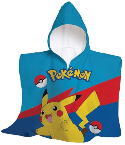 hermet, Pokémon, Strandtuch mit Kapuze, Maxi-Poncho für Kinder, 60 x 60 cm, Badetuch für Strand oder Pool, 100% weiche Baumwolle