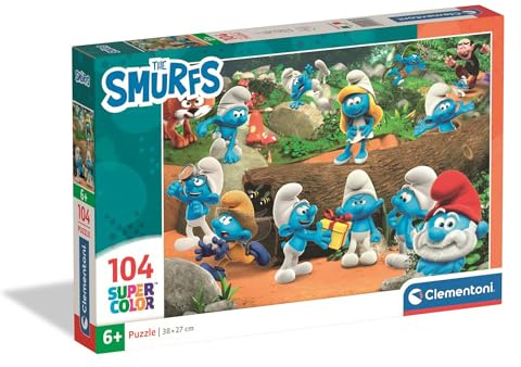 Clementoni Puzzle Smurfs 104 Stücke für Kindern 6-8 Jahre, Cartoon | Geschenk für Kinder, Puzzle für Kinder, Made in Italy, 25037