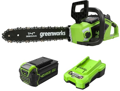 Bundle of Greenworks Tronçonneuse à Batterie avec Moteur Sans Balais, Longueur du Guide-Chaîne de 14-Pouces (35 cm) + Batterie Lithium-Ion 5Ah Charge Rapide + 40V 2Ah Chargeur de batterie