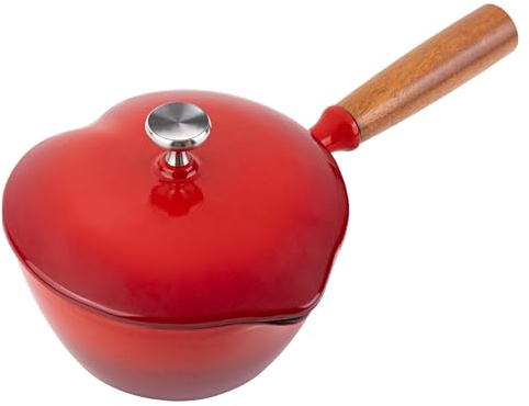 Mabeeze Heart Shaped Enameled Cast Iron Saucepan with Lid, 1 Qt | For sauces, milk & soup • Cast iron heat retention • Compatible with all cooktops • Durable enamel