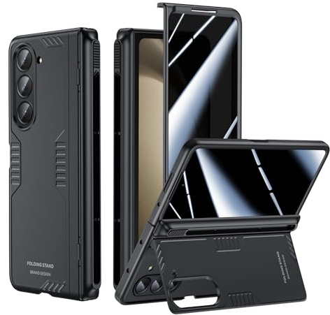 for Samsung Galaxy Z-Fold-5 Case：Slim Hinge Kickstand with Privacy Screen Protector & S Pen Holder | Soft Protective Cover for Z Fold 5 5G 2023 Black