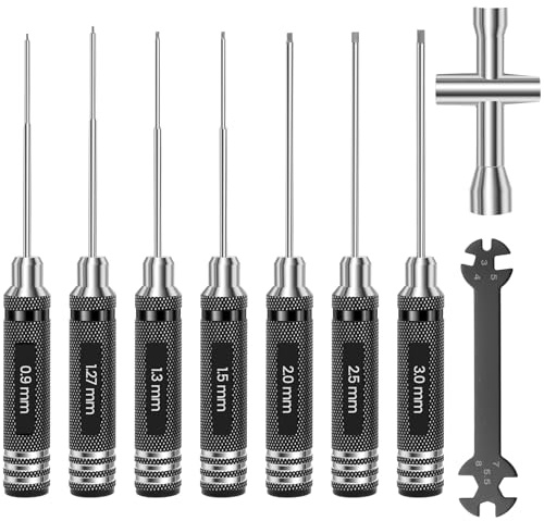 7-teilig Sechskant Schraubendreher Satz 170 x 0.9/1.27/1.3/1.5/2.0/2.5/3.0 mm Ultra Rutschfest RC Werkzeug Geriffelte Griff HoheHebelwirkung Innensechskant Schraubenzieher für Model Boot Quadcopter