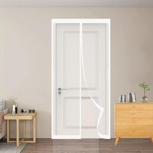 Moustiquaire Porte Fenetre Aimantée 80 x 220 cm Sans Percage Anti-Moustiques avec Bande Adhésive, Fermeture Magnétique Moustiquaire Magnétique pour Balcon & Terrasse, Blanc