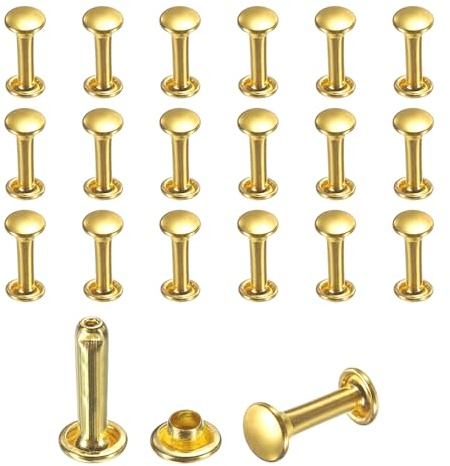 sourcing map 50 Sets Leather Rivets, 6mm Double Cap Rivets, 12mm Height Tubular Metal Studs for Leather Craft Repair and Decoration DIY Clothes, Shoes, Bags, Belts, Gold