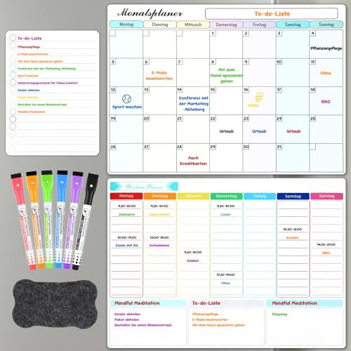 SONNELD Monatsplaner Abwischbar Magnetischer für Kühlschrank, Wiederverwendbarer Whiteboard-Familienkalender mit 6 Stiften & Radierer, für Küche, Büro, Schule, the Family Plan To do Liste 3 Pack
