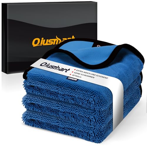 Mikrofasertücher Trockentuch Dusche 3er-Set: Schnelltrocknendes Auto tuch, Extrem Saugstarke Poliertuch Reinigungstuch, 100% Fussel-frei für Auto, Duschkabine, Haushalt und Camping (Blau, 40x60cm)