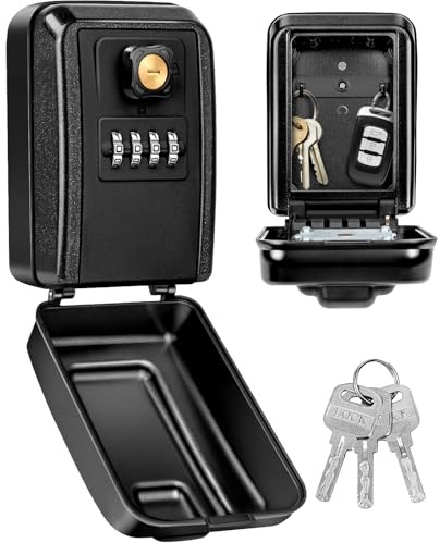 TEUEN Schlüsseltresor mit Zahlencode, XXL Groß Schlüsselbox außen mit 4-Stelligem Code Schlüsselsafe mit Wasserdicht Abdeckung Key Box mit 3 Schlüsseln für Haus Garage Büro Schule AirBnB