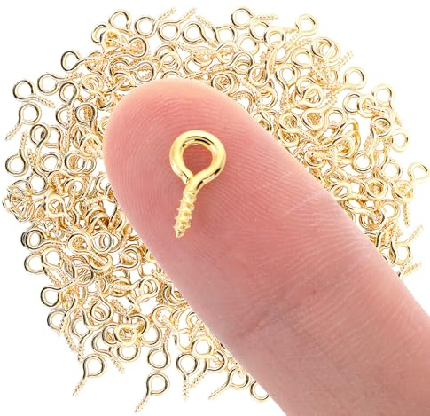 300PCS Gold Mini Screw Eye Pins, 10mm Metal Eyelet Hooks for DIY Jewelry Making, Art Projects Bead Charms, Tiny Eye Hooks for Cork Top Bottles(Gold)