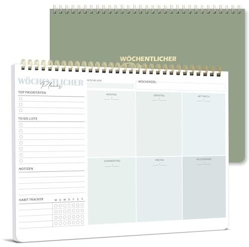BIROYAL Wochenplaner Block A4, To Do Listen Block, Undatiert, 50 Seiten | Weekly Planner, 120gsm Papier, Abreißen, Schreibtischunterlage mit Wochenübersicht für Termine, Aufgaben& Notizen
