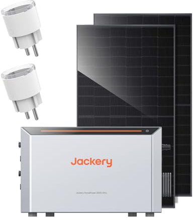 Jackery HomePower 2000 Ultra Set, Balkonkraftwerk mit Speicher, 2x 450W bifazialen Solarmodulen, 2 Smart Plugs, 2 kWh erweiterbar bis 8 kWh, 2200W AC-Ausgang, 0% VAT, Plug&Play